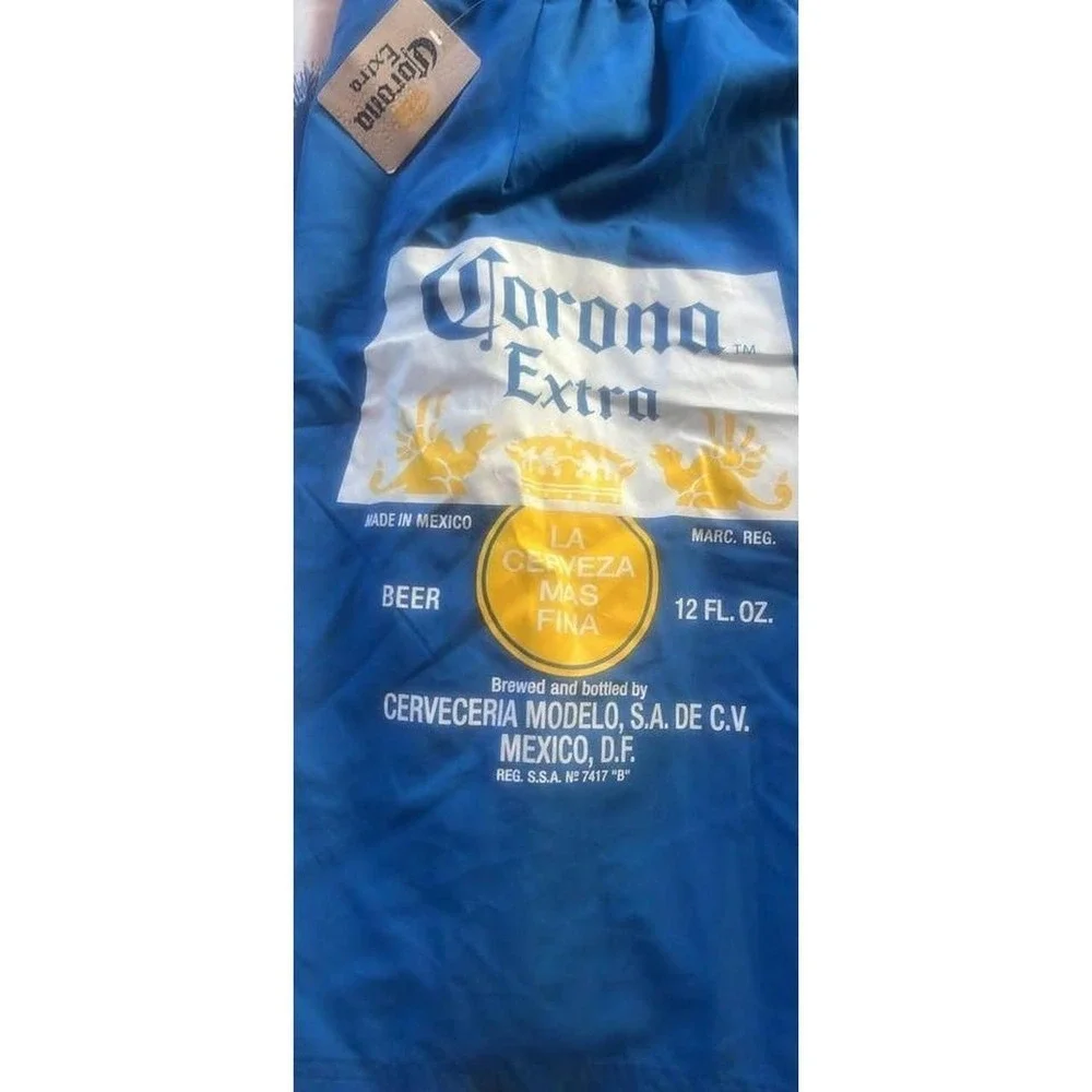Corona Extra Mens Blue White Tropical Palm Tree Shorts Swim Trunks Size 36 (53)